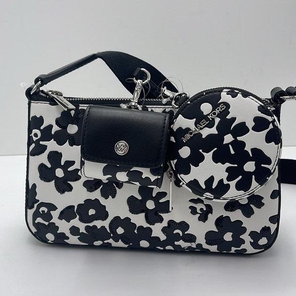 MICHAEL KORS Jet Set Sm Sequined Floral Print Crossbody Bag with Case for Apple - Picture 14 of 16